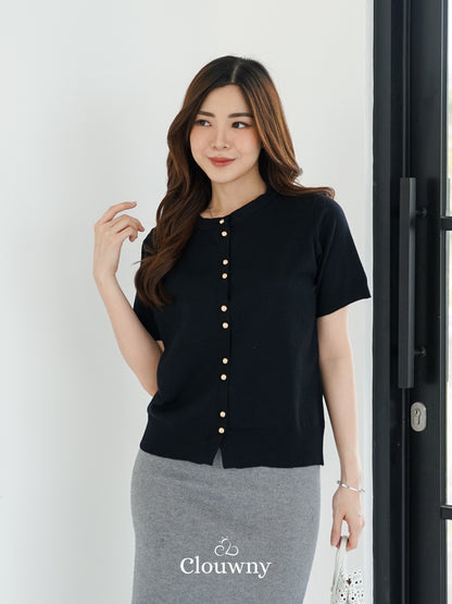 Rizel Double Button Top - Black