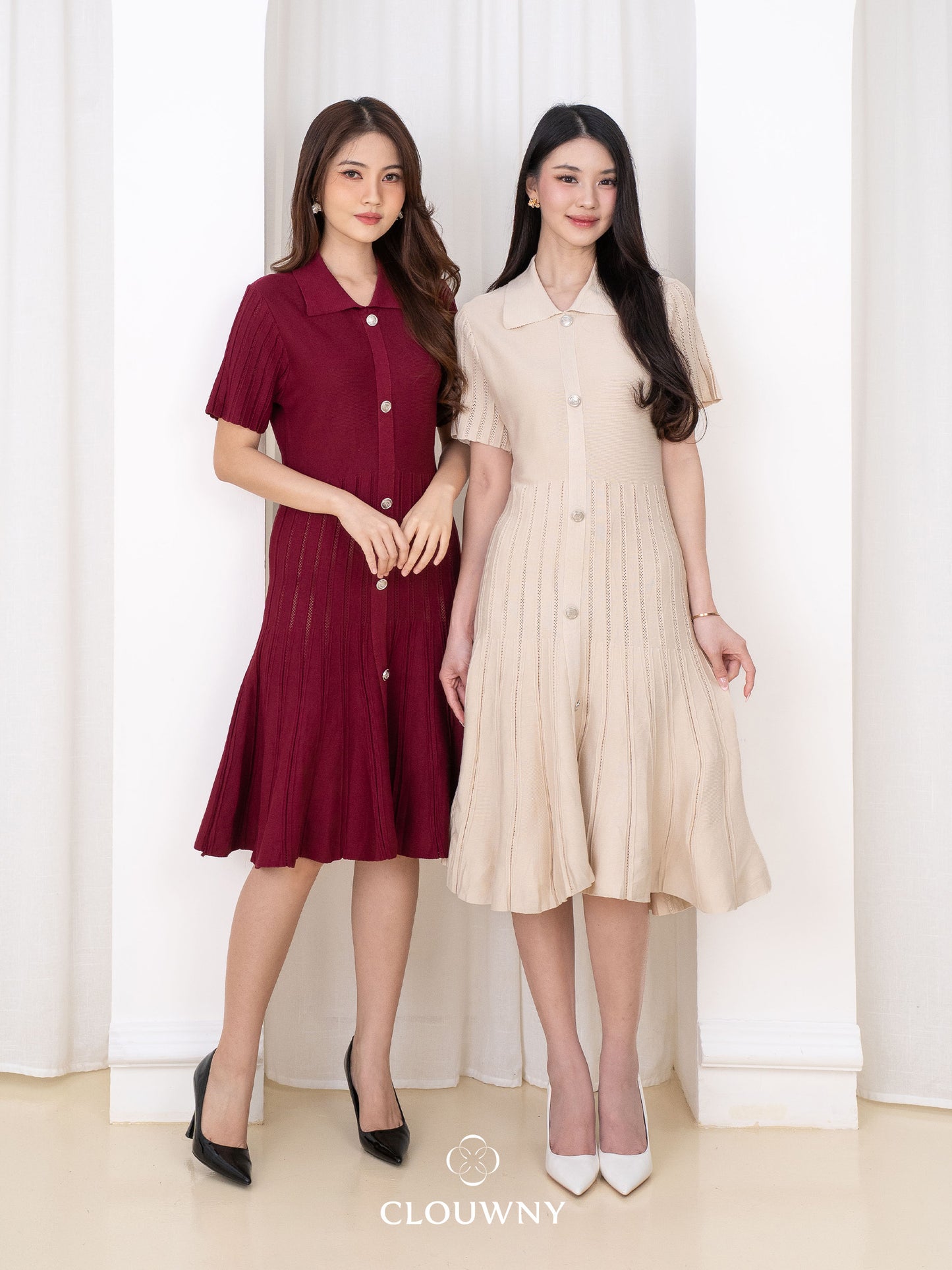 Deslin Button Dress - Maroon