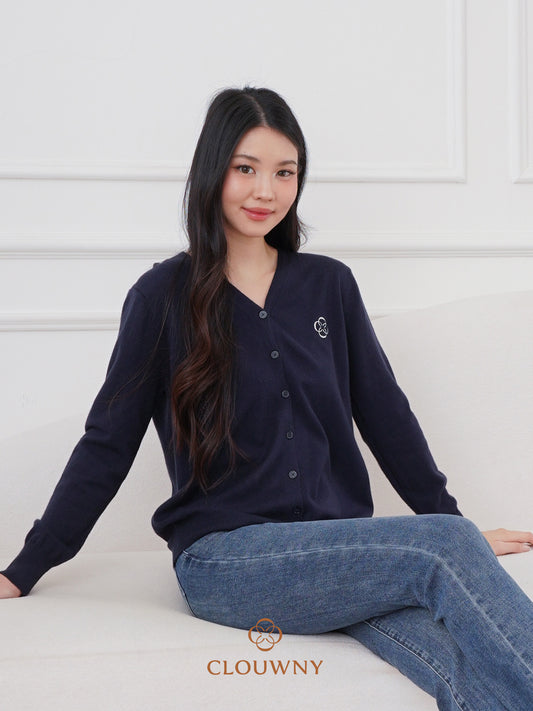 Mela Vneck Button Knit Cardigan - Navy