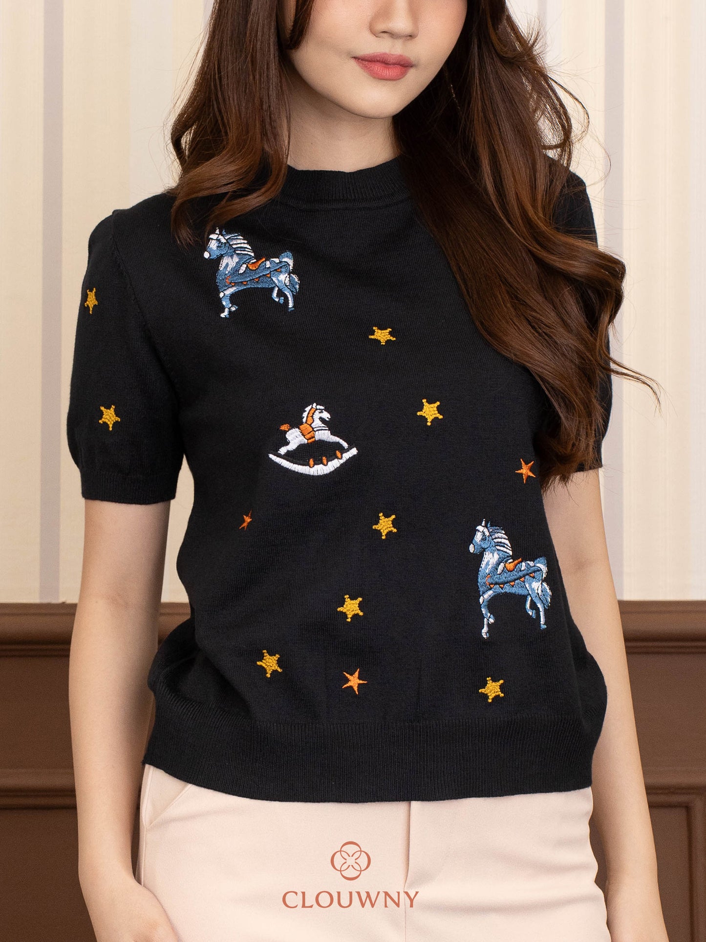 Star Horse Knit Top - Black