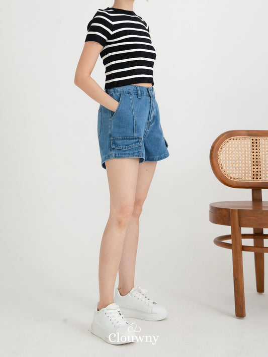 Plush Pocket Short Pants - Light Blue