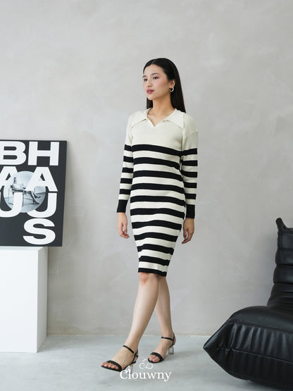 Sera Stripes Knit Dress - Broken White