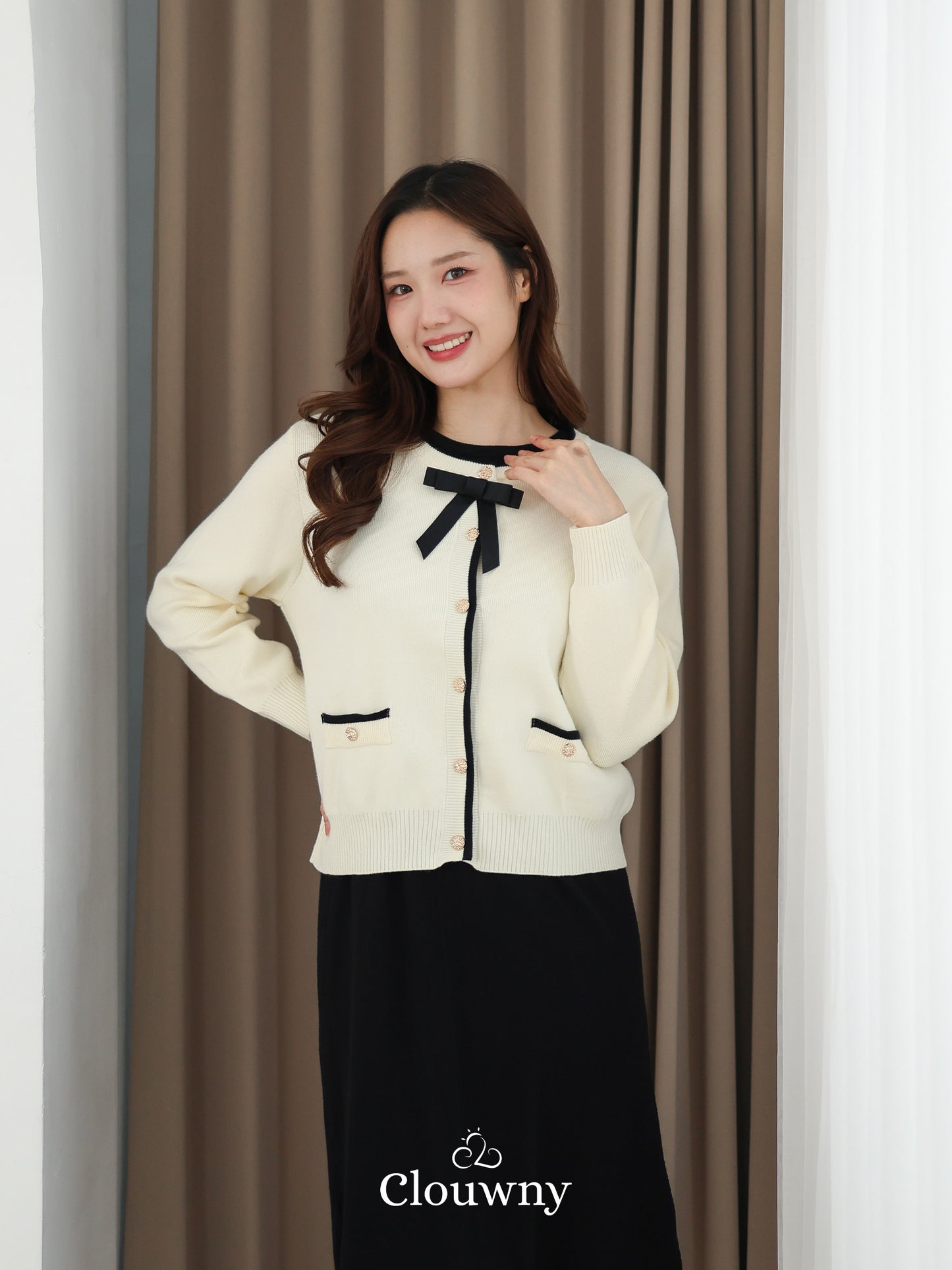 Fedora Button Knit Cardigan - Cream