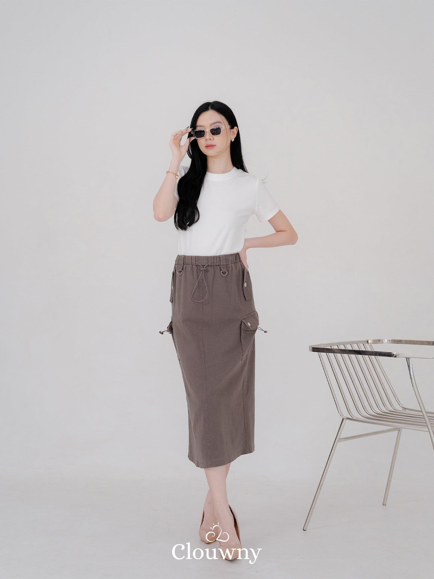 Kaze Cargo Denim Skirt - Grey