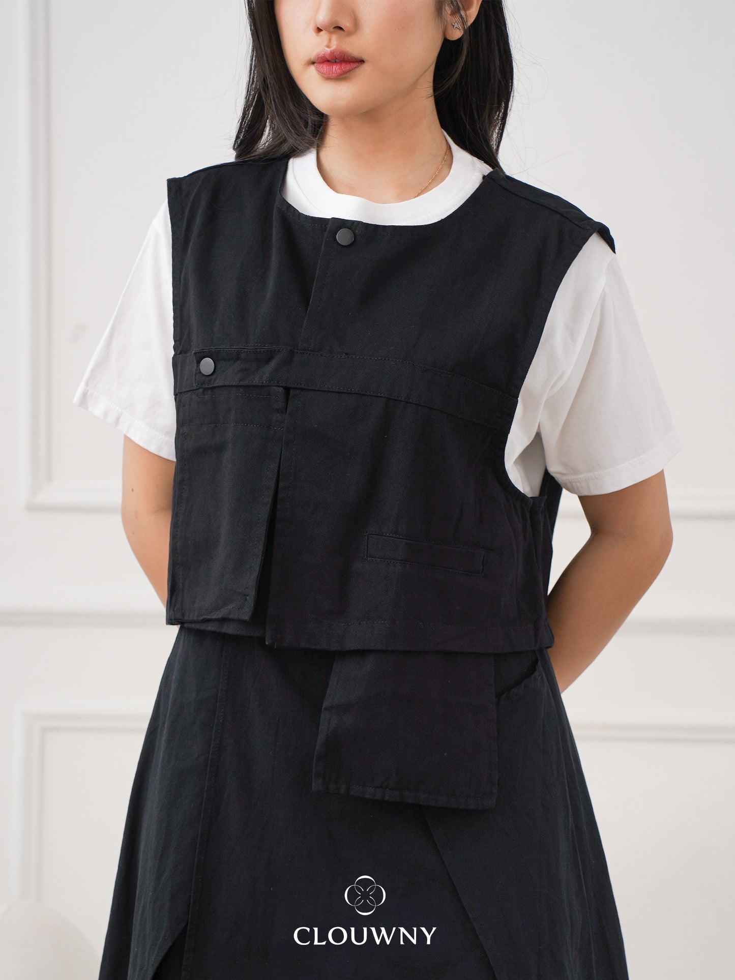 Christa Button Vest - Black