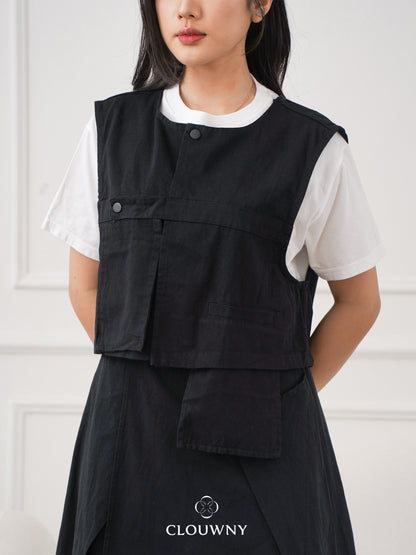 Christa Button Vest - Black