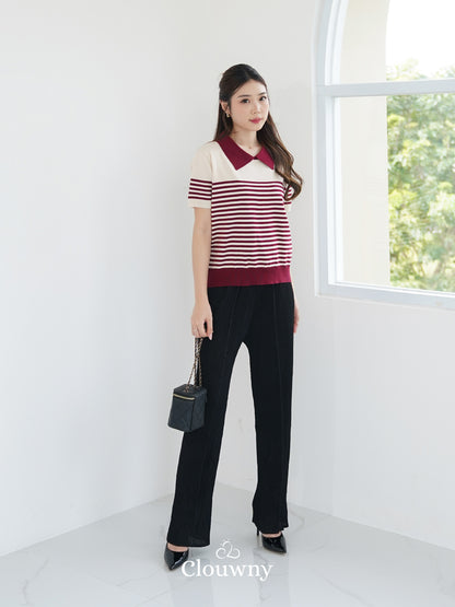 Erlan Collar Stripes Top - Maroon