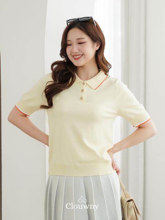 Domitia Polo Knit Top - Baby Yellow