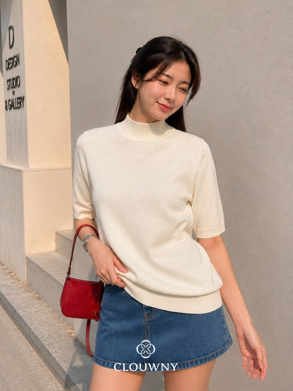 West Round Knit Top - White