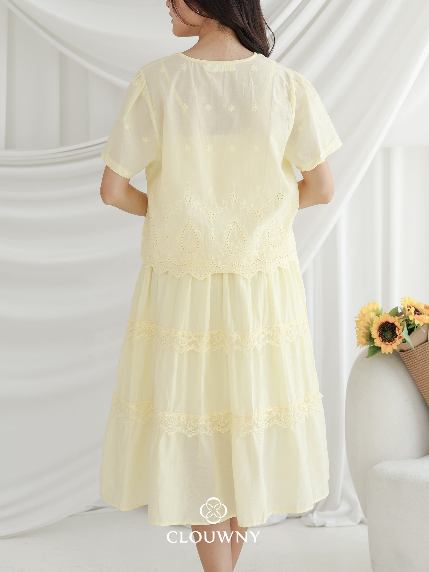 Katama Tiered Broderie Dress - Yellow