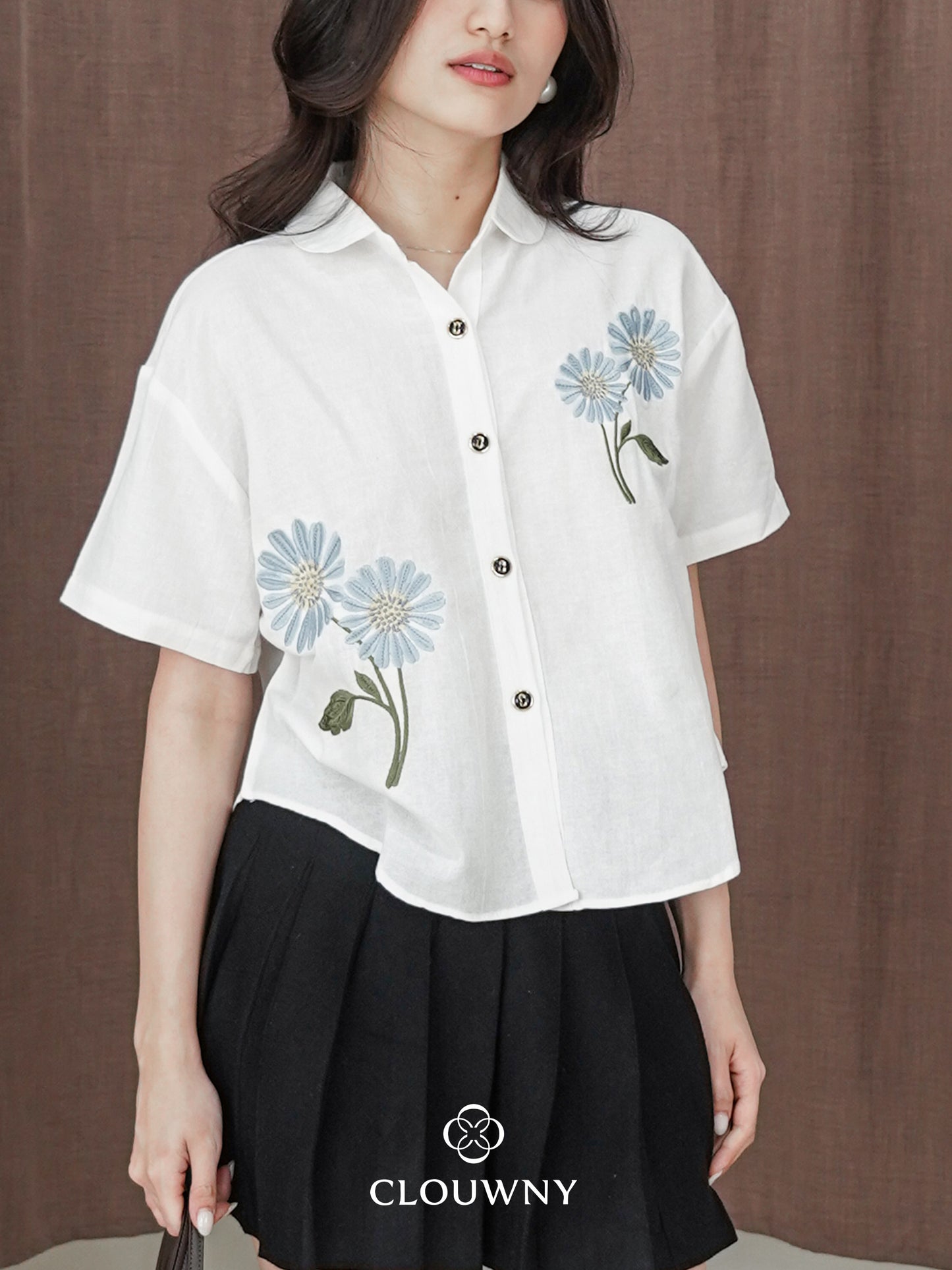 Sheryl Flower Cotton Shirt - White