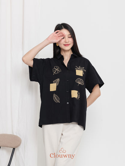 Leaves Cotton Shirt - Black