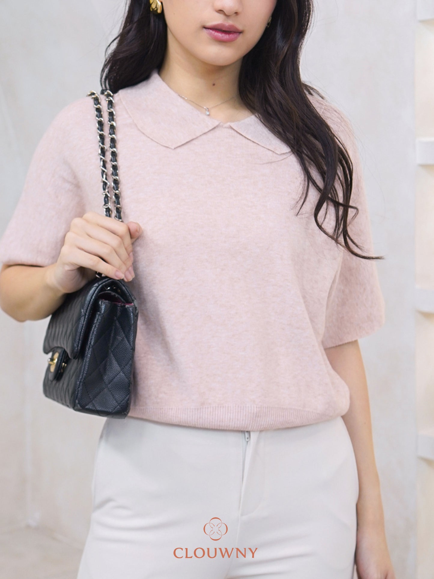 Lotie Collar Knit Top - Soft Pink