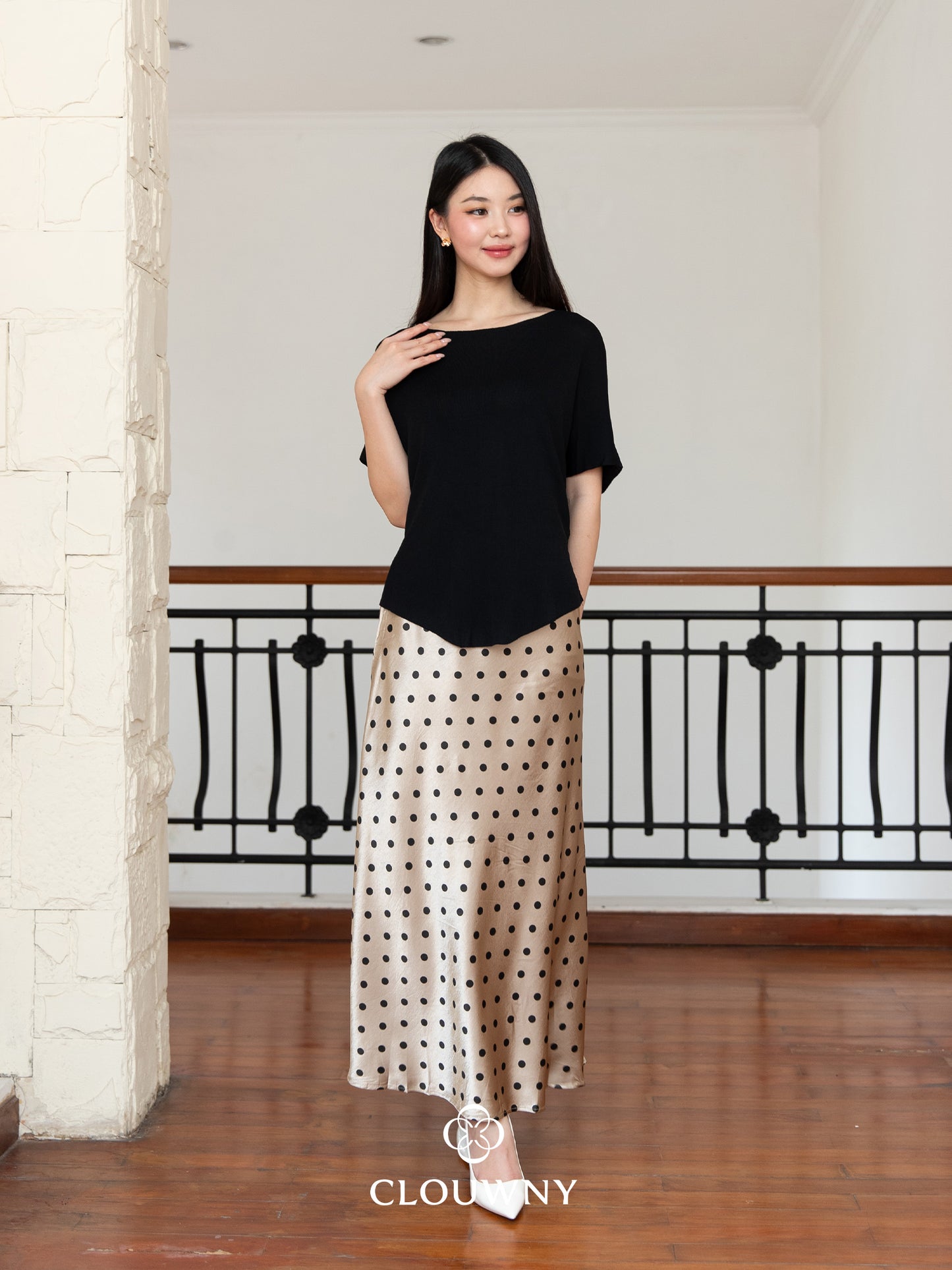 Polka Silk Flare Skirt - Mocca
