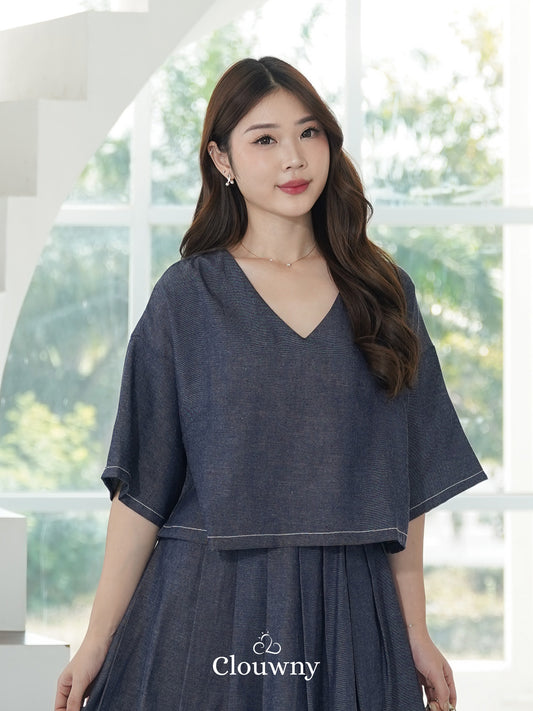 Hansen Vneck Blouse - Navy