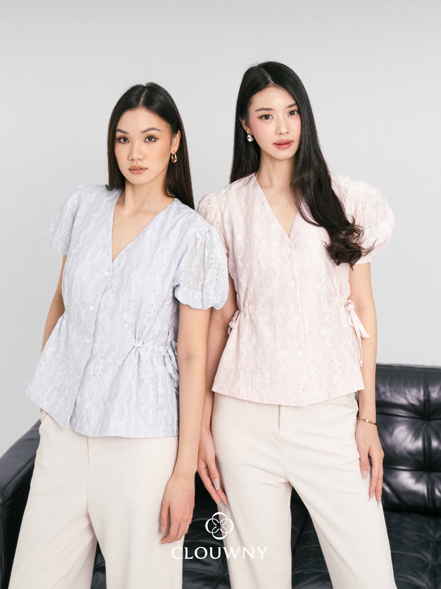 Angela Embroidery Side Drawstring Blouse - Pink