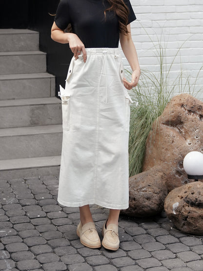 Kaze Cargo Denim Skirt - White