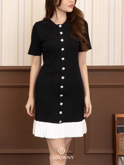 Zera Button Knit Dress - Black