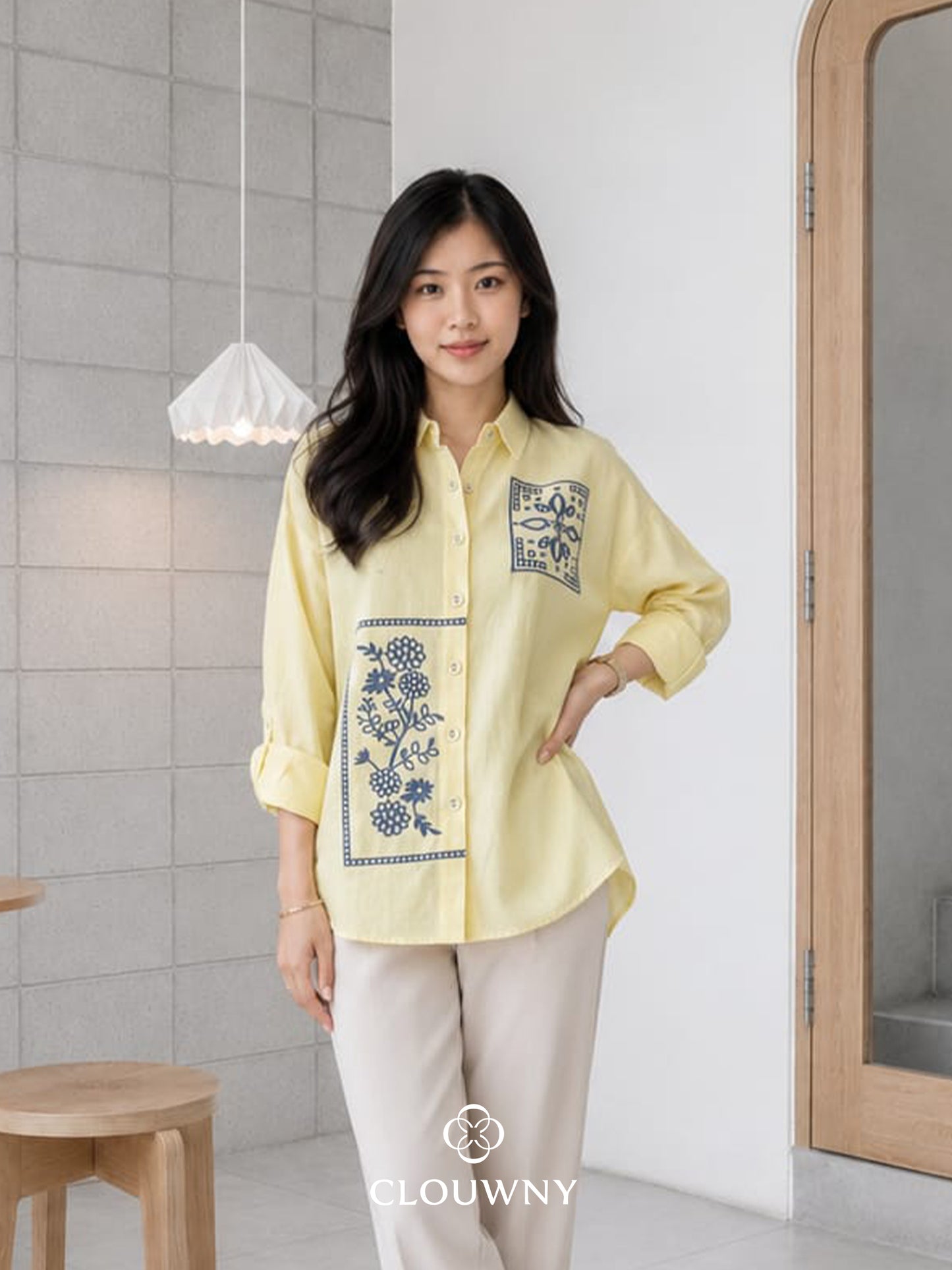 Serata Flower Cotton Longsleeve - Yellow