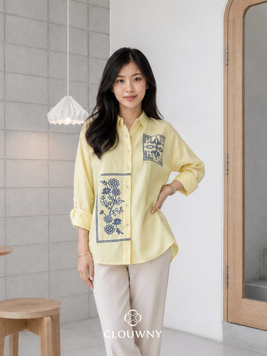 Serata Flower Cotton Longsleeve - Yellow