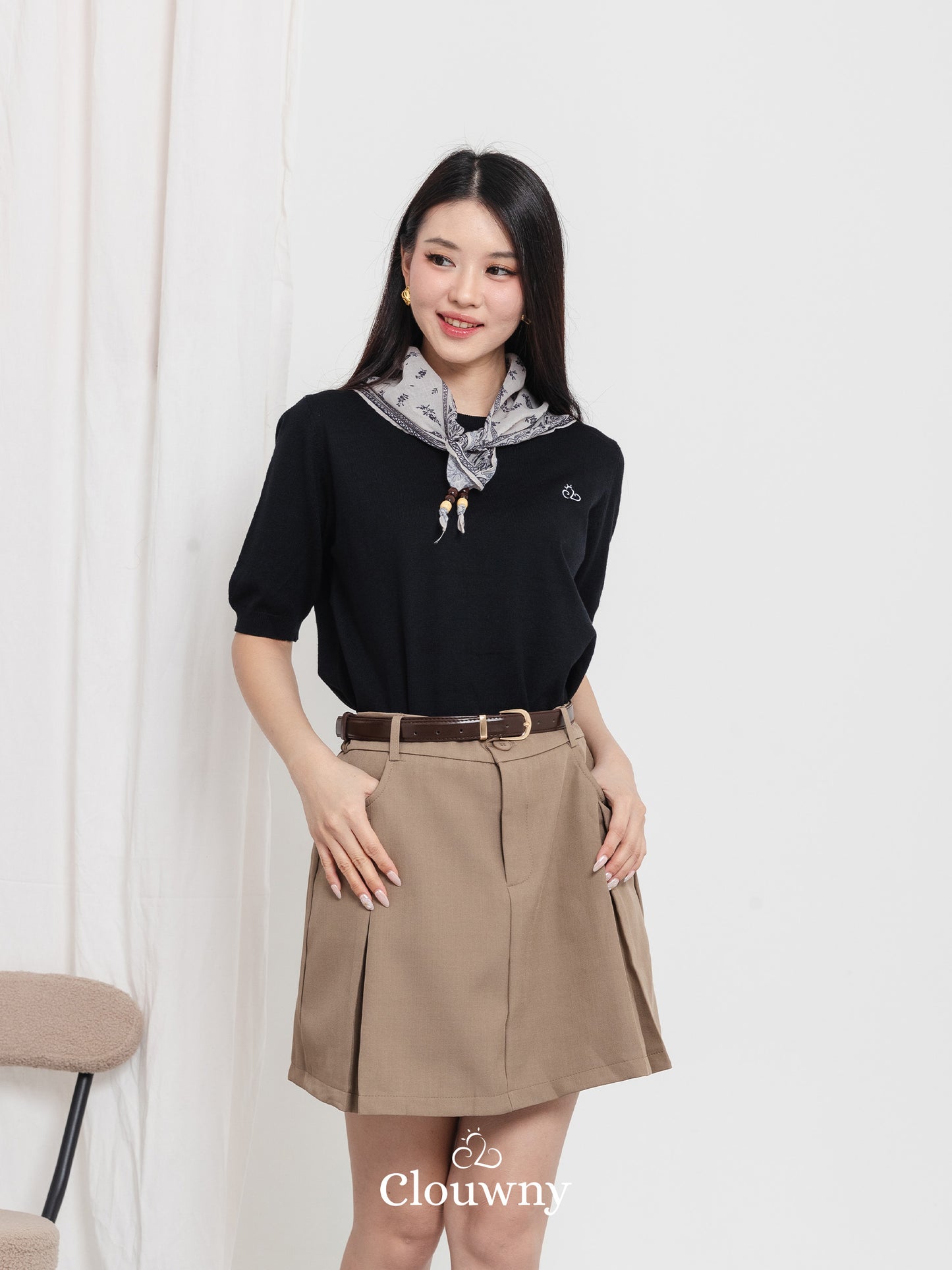 Libra Scarf Knit Top - Black