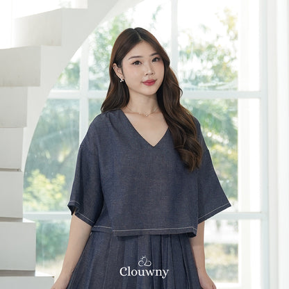 Hansen Vneck Blouse - Navy