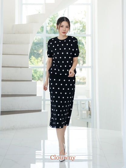 Moir Dot Knit Set - Black
