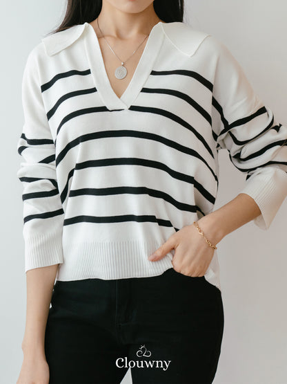 Hae In Stripes Knit Top - White