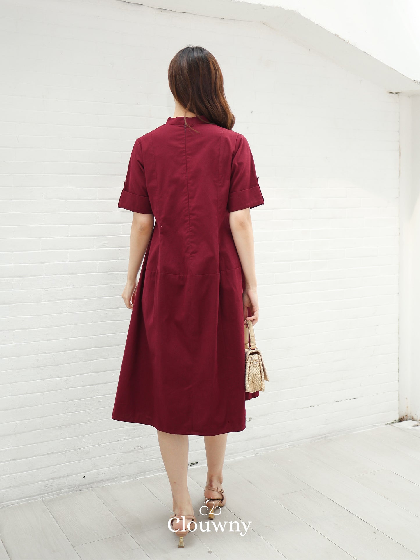 Mayi Loose Vneck Dress - Maroon