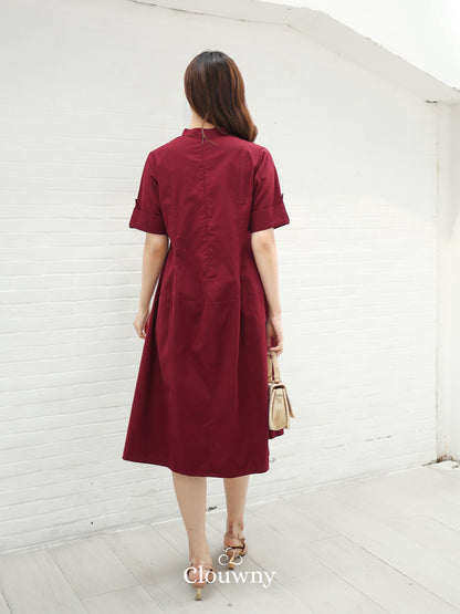 Mayi Loose Vneck Dress - Maroon