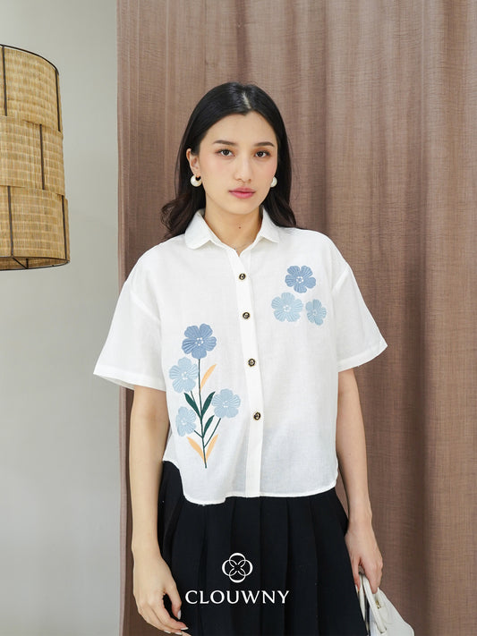 Loka Flower Cotton Shirt - White
