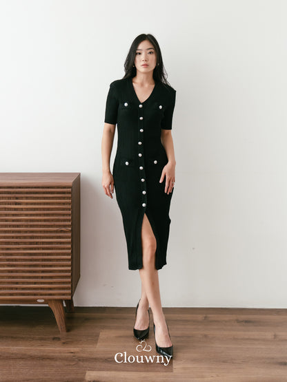 Edmond Button Dress - Black