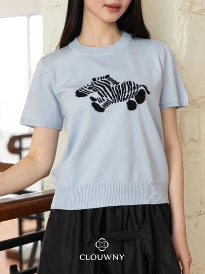 Zebra Knit Top - Blue