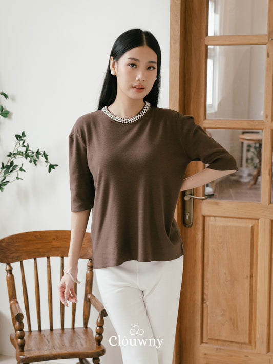 Itza Pearl Knit Top - Coffee