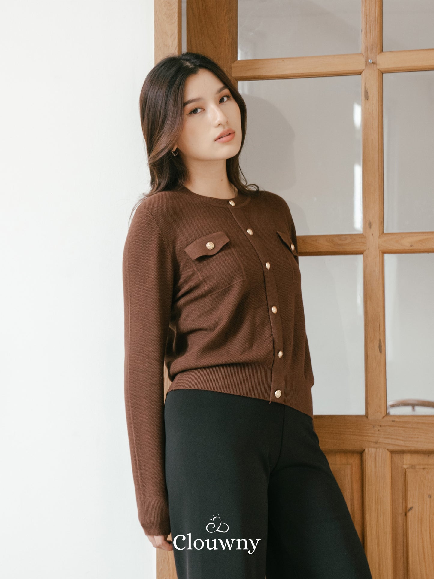 Pomp Button Top - Coffee