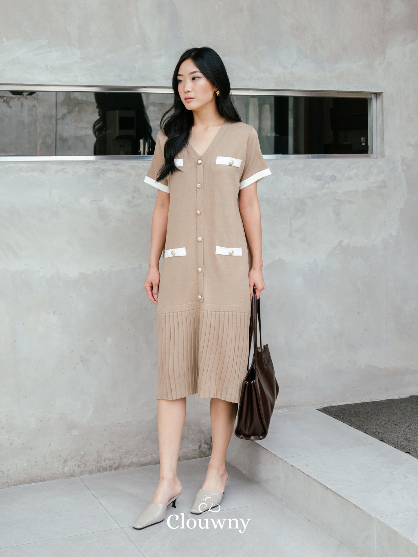 Sherra Button Knit Dress - Beige