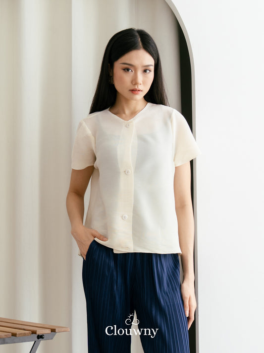 Arya Basic Pleats Top - Cream