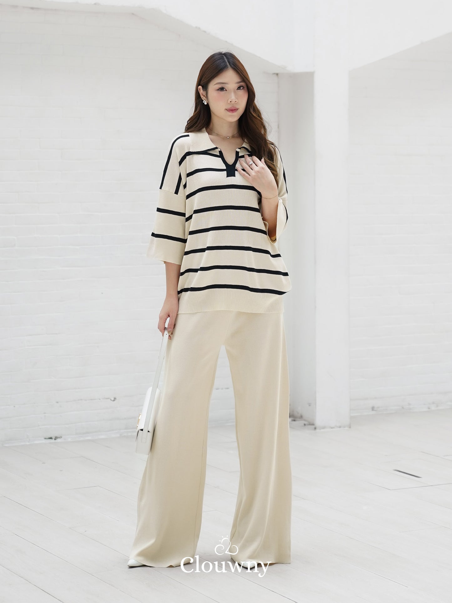 Set Garis Natasya - Krem