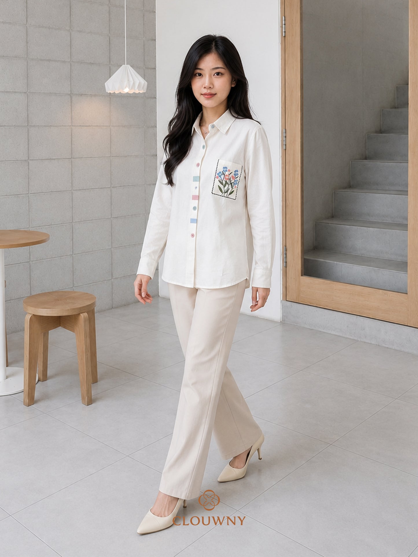 Colourful List Cotton Longsleeve - White