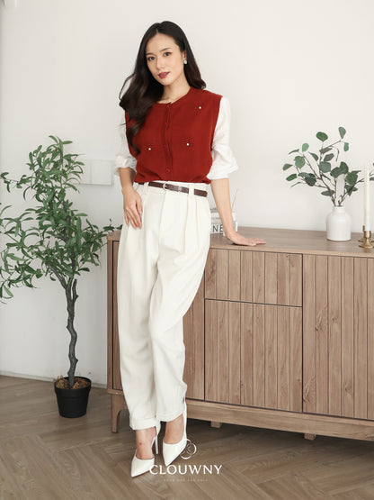 Merita Button Combi Top - Maroon