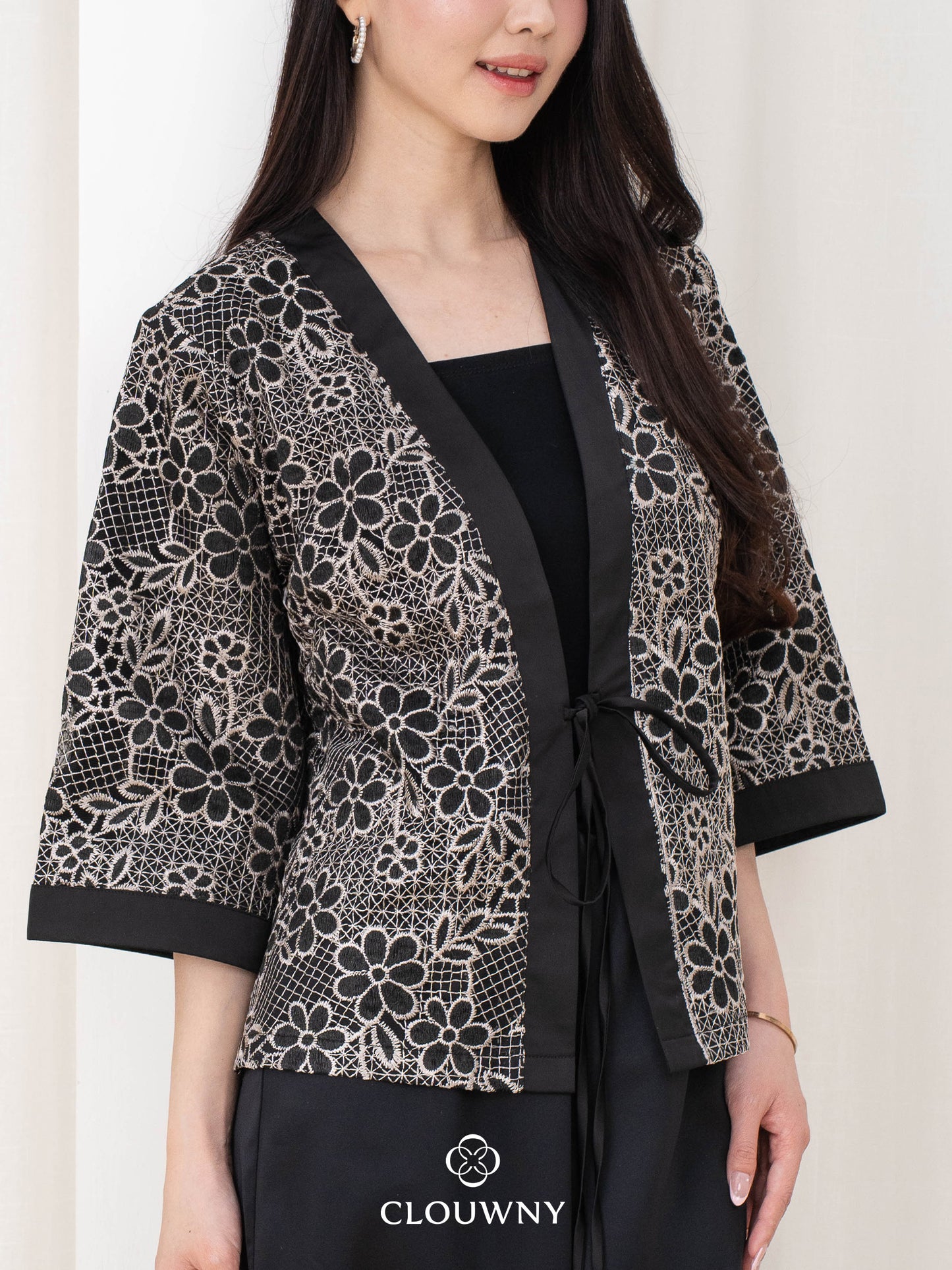 Citra Flower Lace Kimono - Black