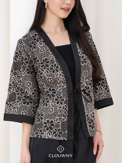 Citra Flower Lace Kimono - Black