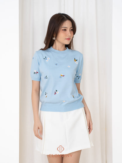 Minel Flower Knit Top - Blue
