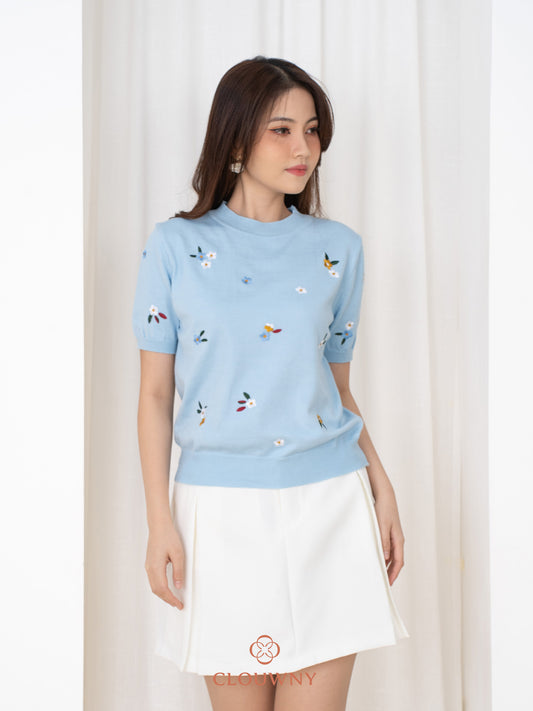 Minel Flower Knit Top - Blue