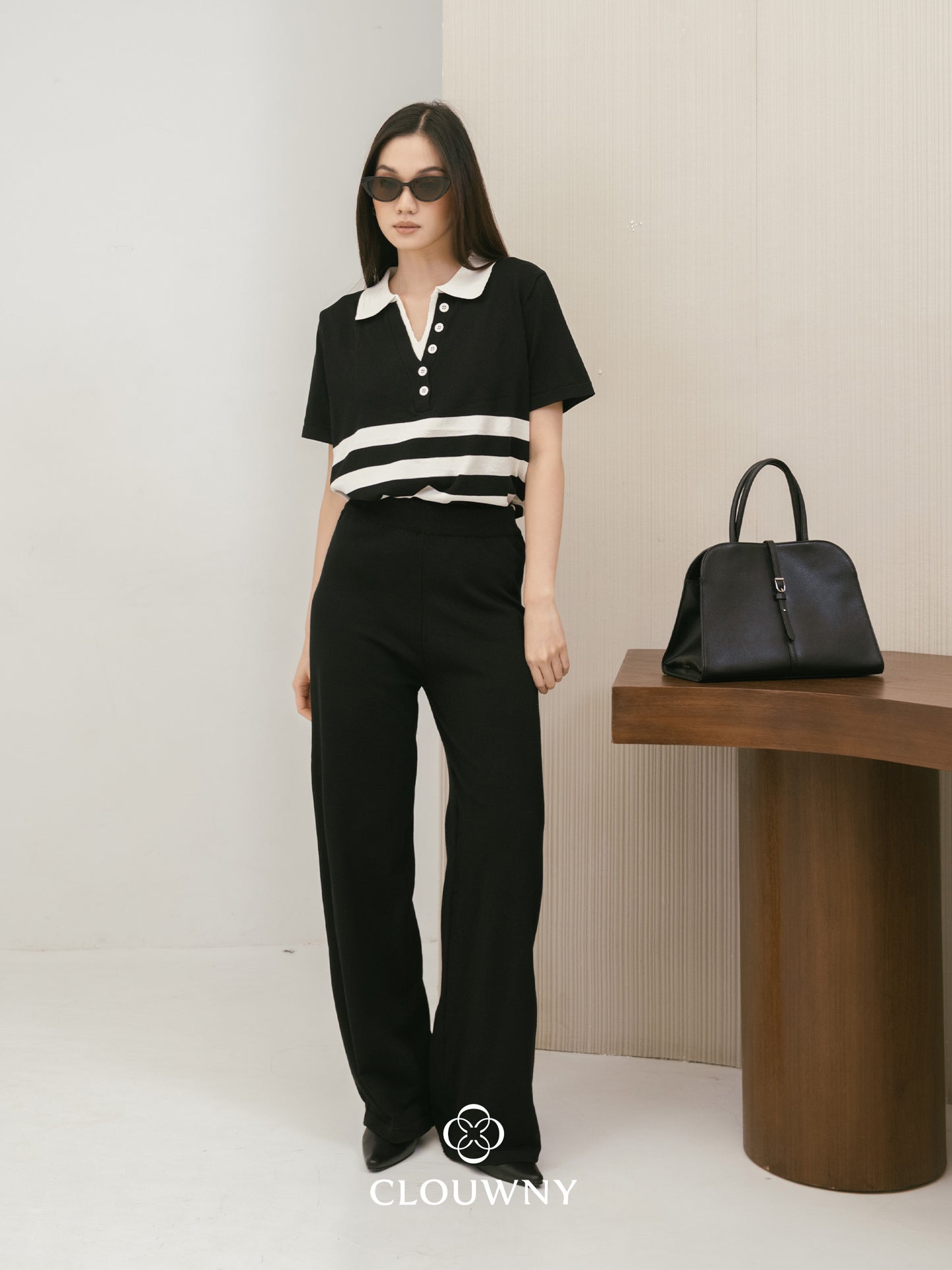 Omara Stripes Knit Set - Black