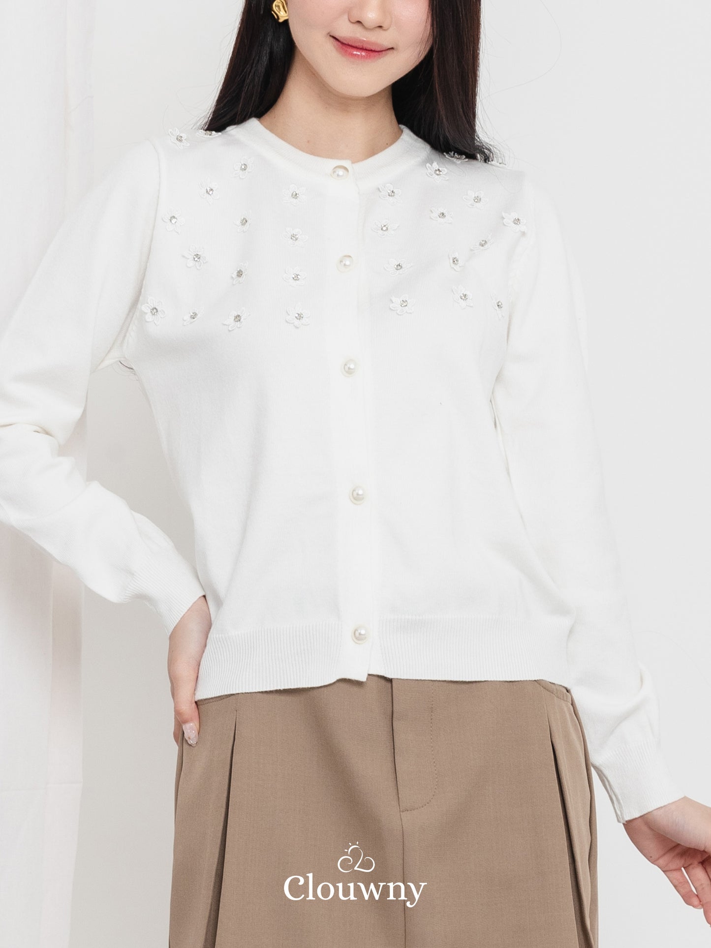 Anya Button Knit Cardigan - White