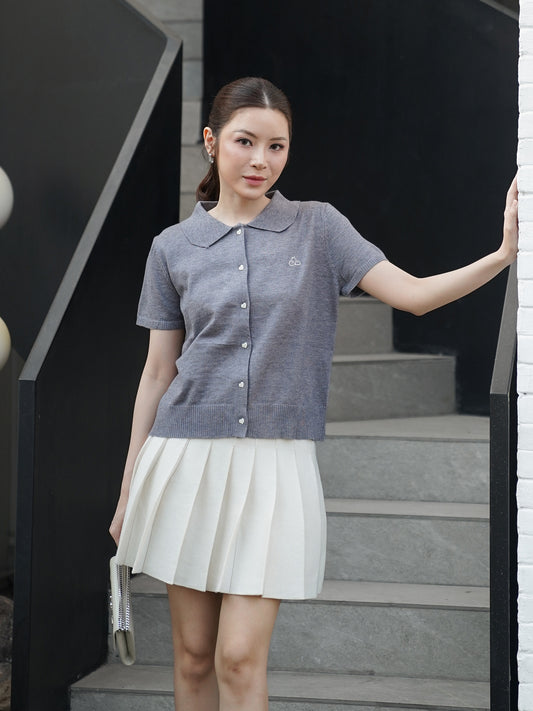 Noza Collar Knit Top - Grey
