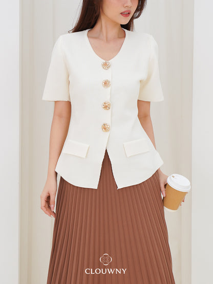 Valencia Peplum Button Top - Cream