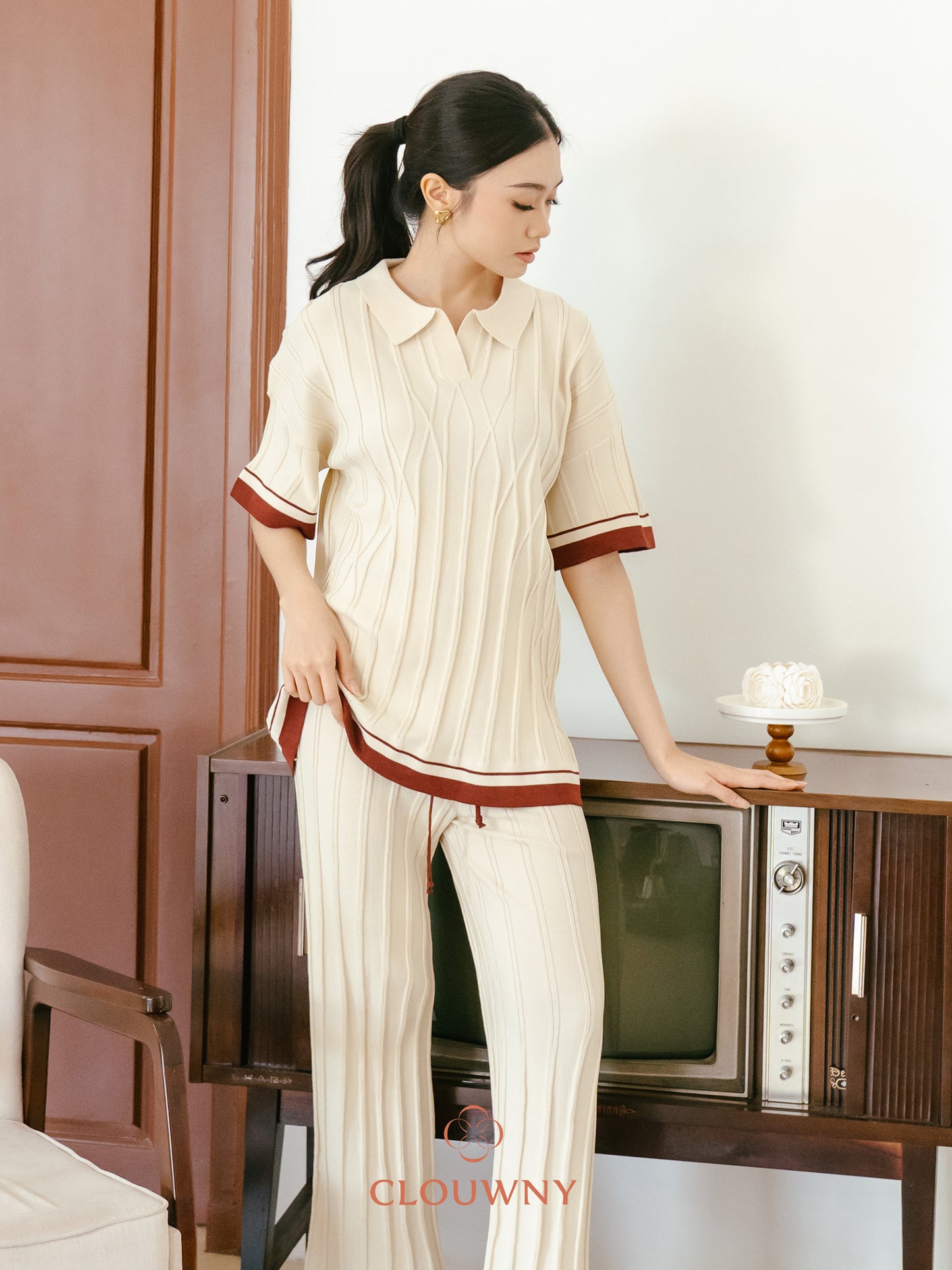 Aureli Collar Knit Set - Cream