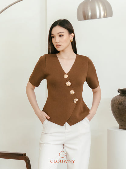 Solea Asymmetric Button Top - Mocca